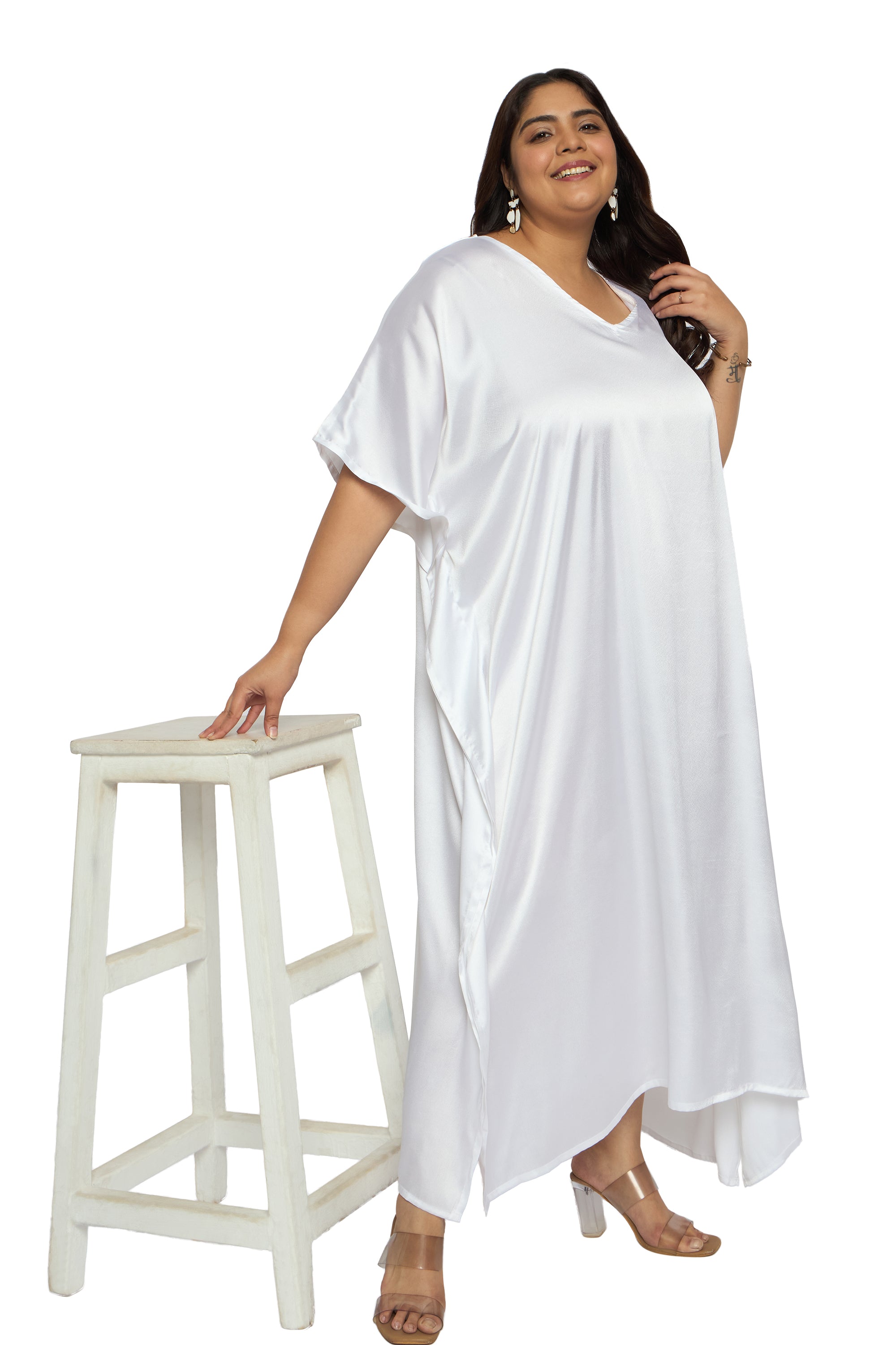 Satin Plus Size Kimono Style Loungewear Kaftan Dress for Women