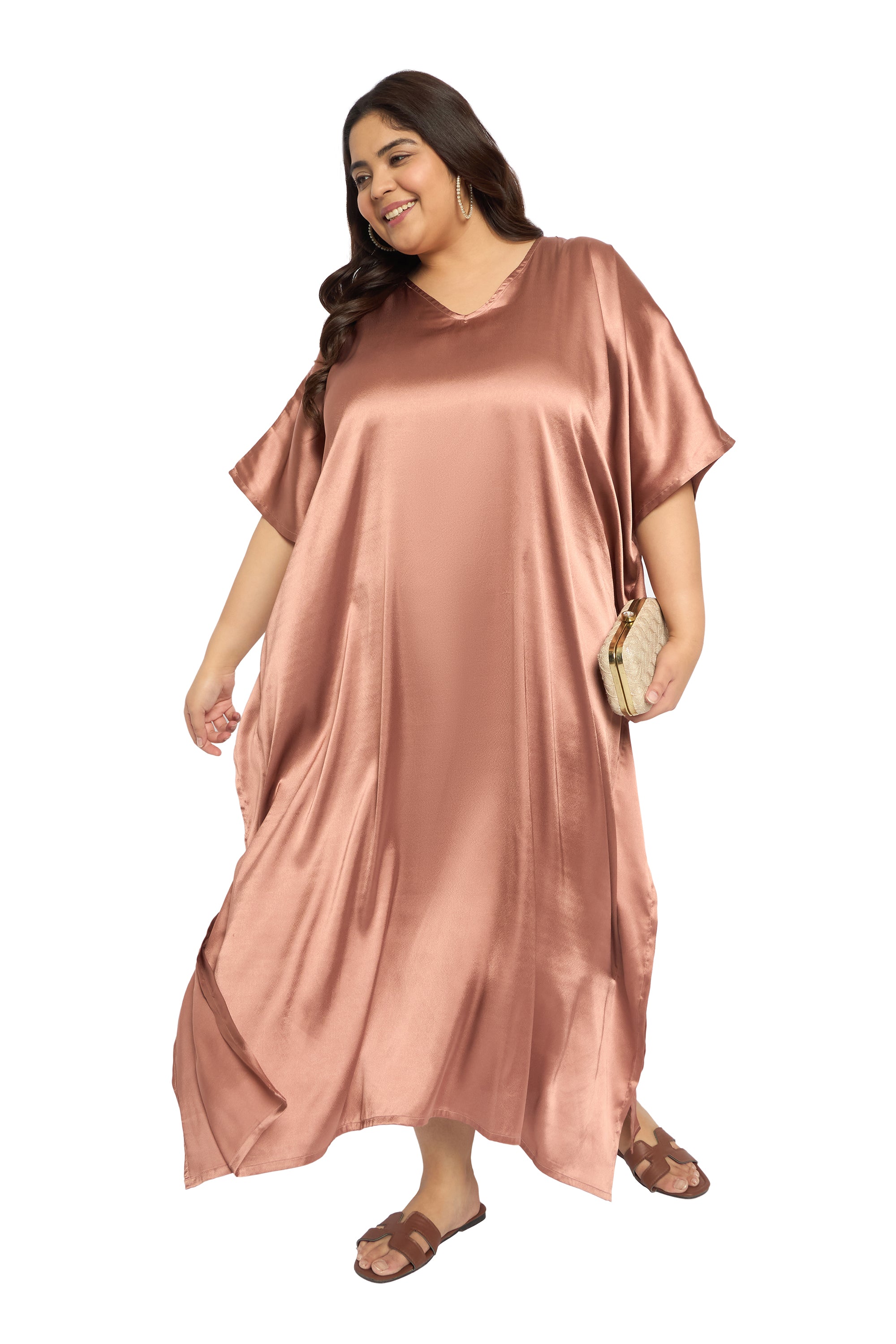 Satin Plus Size Kimono Style Loungewear Kaftan Dress for Women