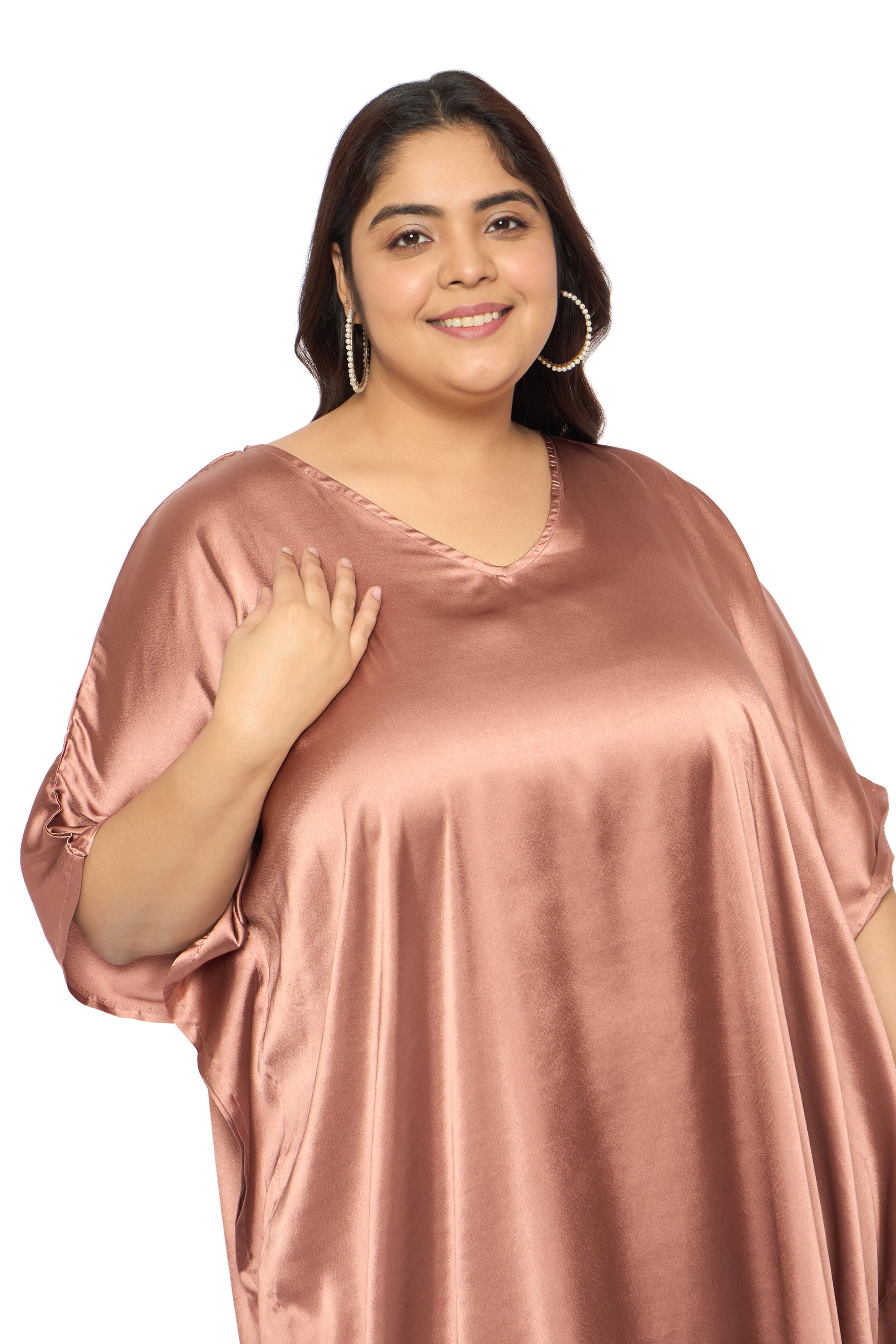 Satin Plus Size Kimono Style Loungewear Kaftan Dress for Women