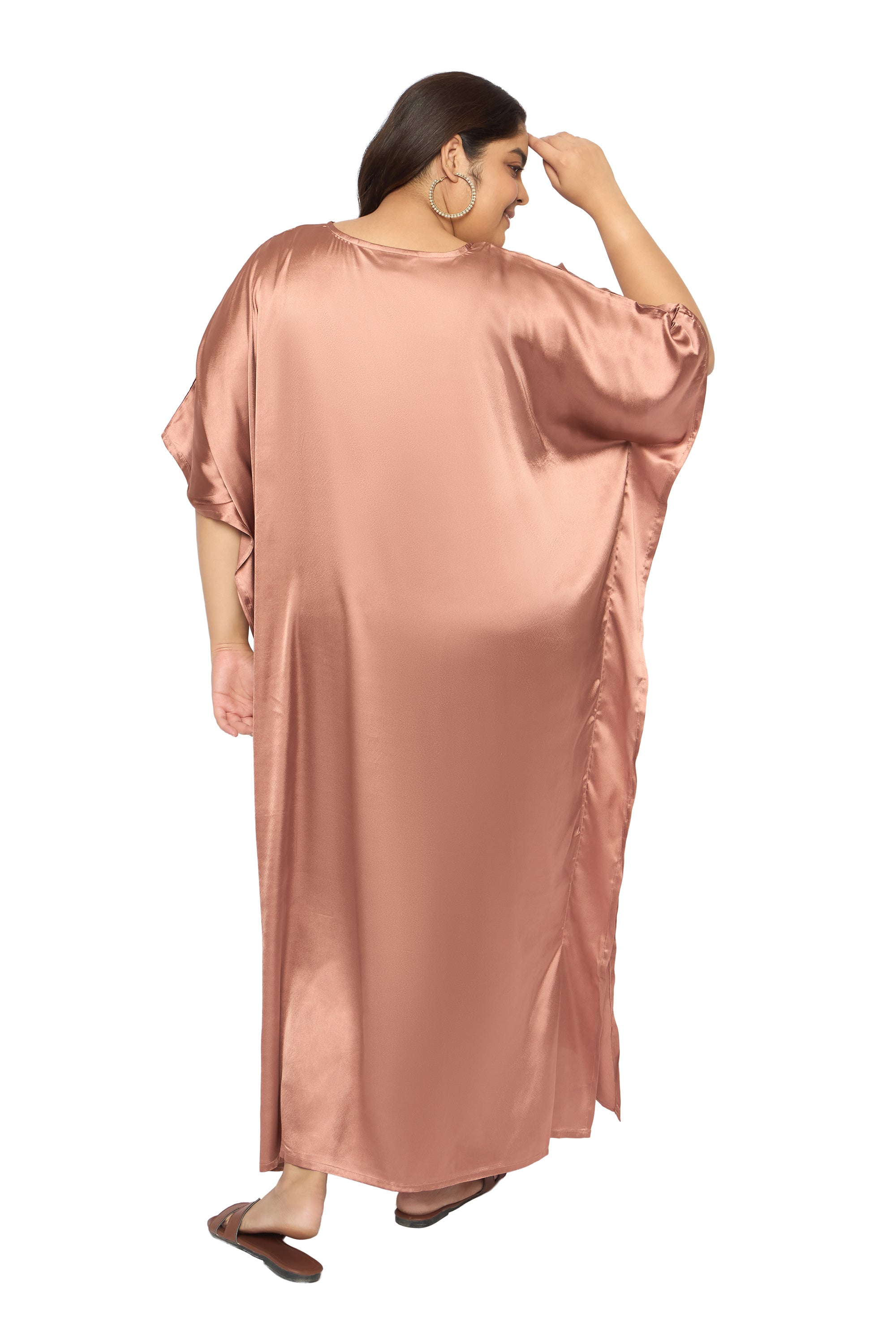 Satin Plus Size Kimono Style Loungewear Kaftan Dress for Women