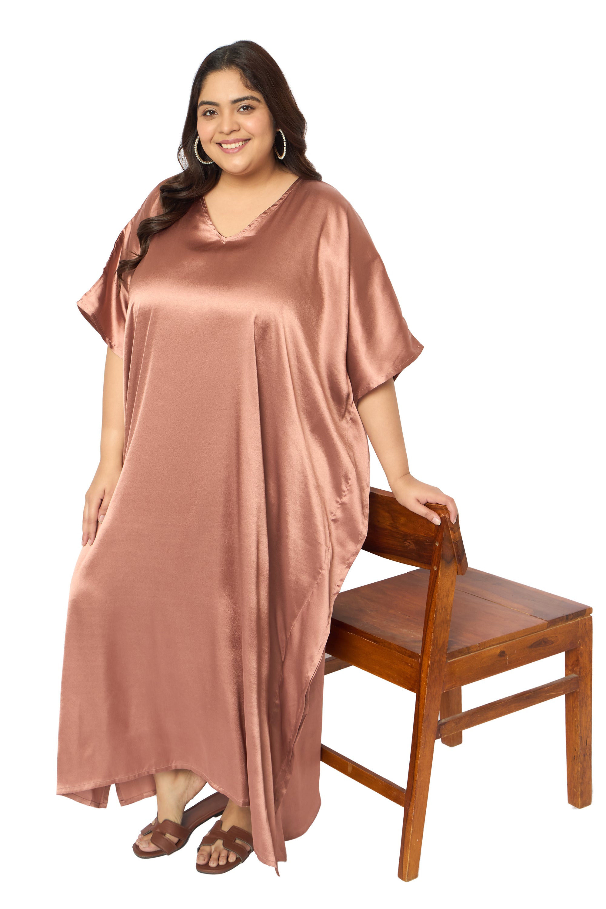 Satin Plus Size Kimono Style Loungewear Kaftan Dress for Women