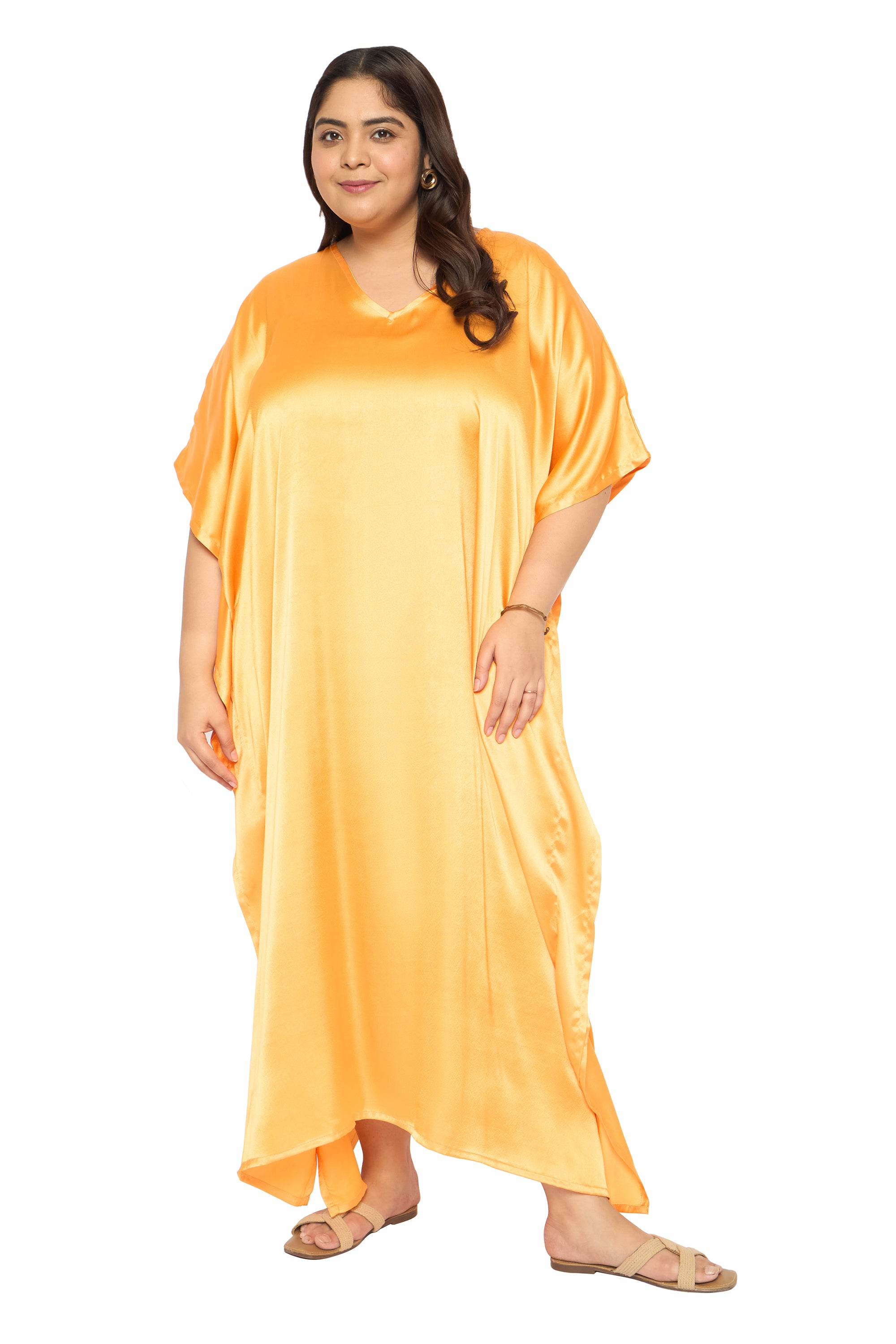 Satin Plus Size Kimono Style Loungewear Kaftan Dress for Women