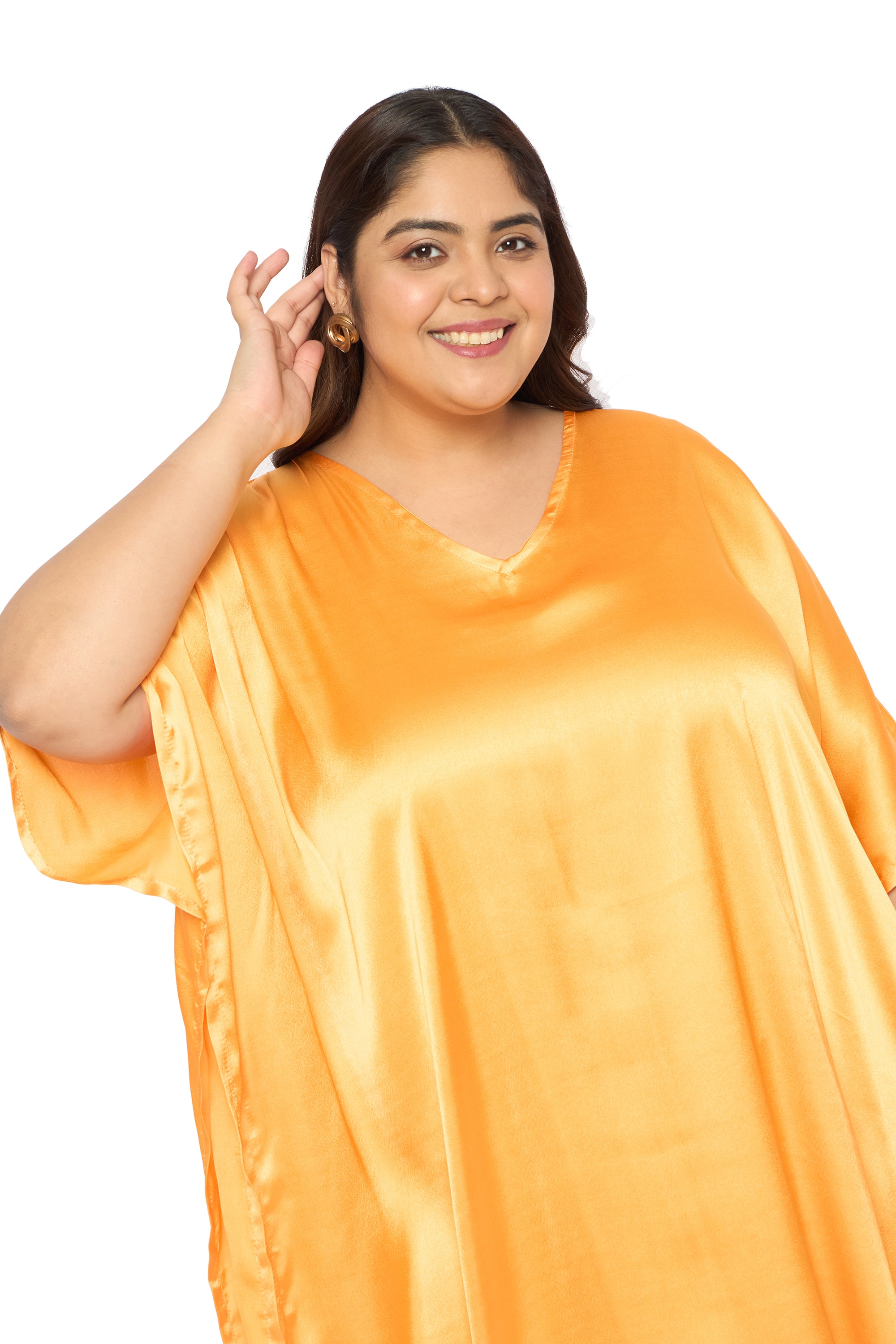 Satin Plus Size Kimono Style Loungewear Kaftan Dress for Women