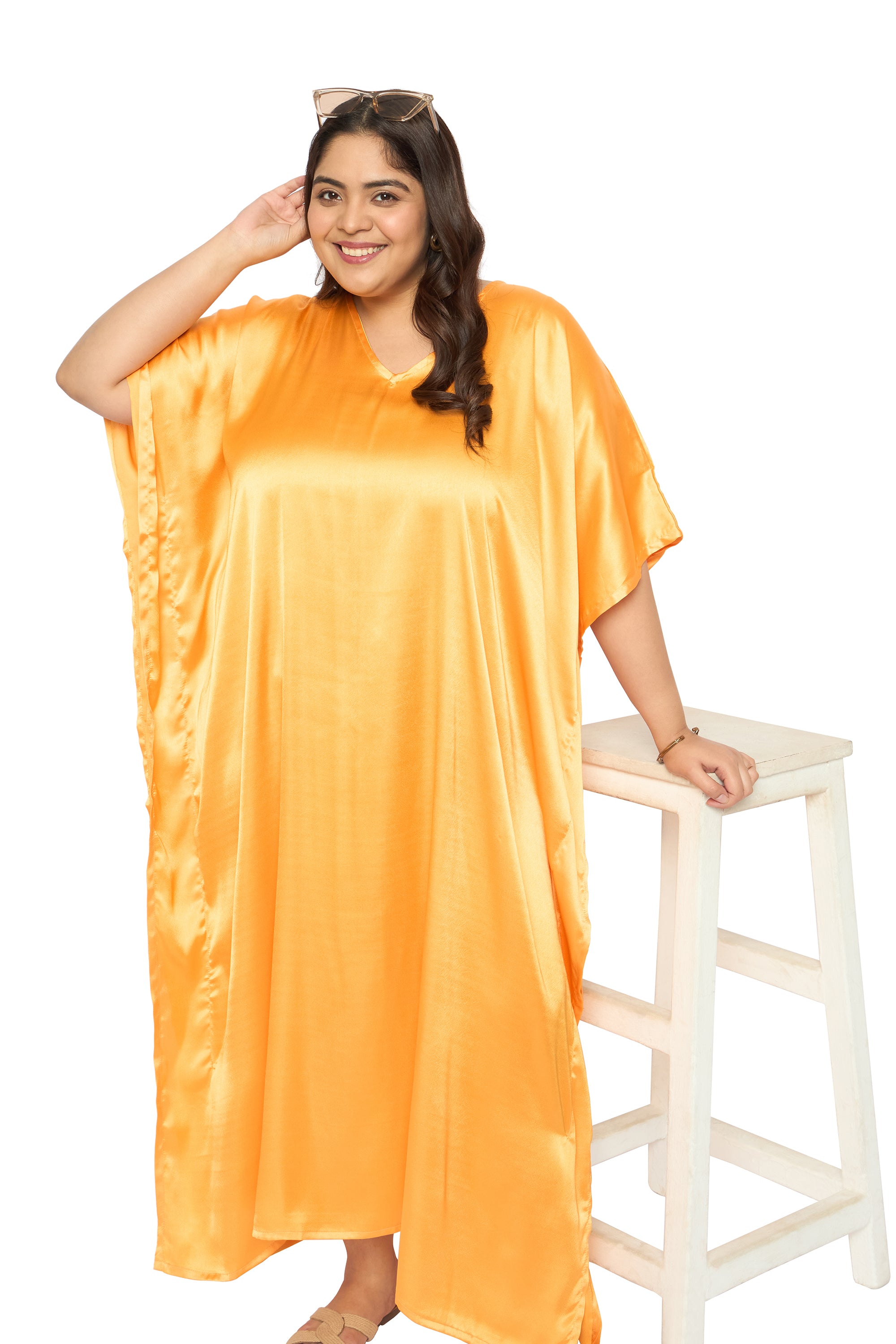 Satin Plus Size Kimono Style Loungewear Kaftan Dress for Women