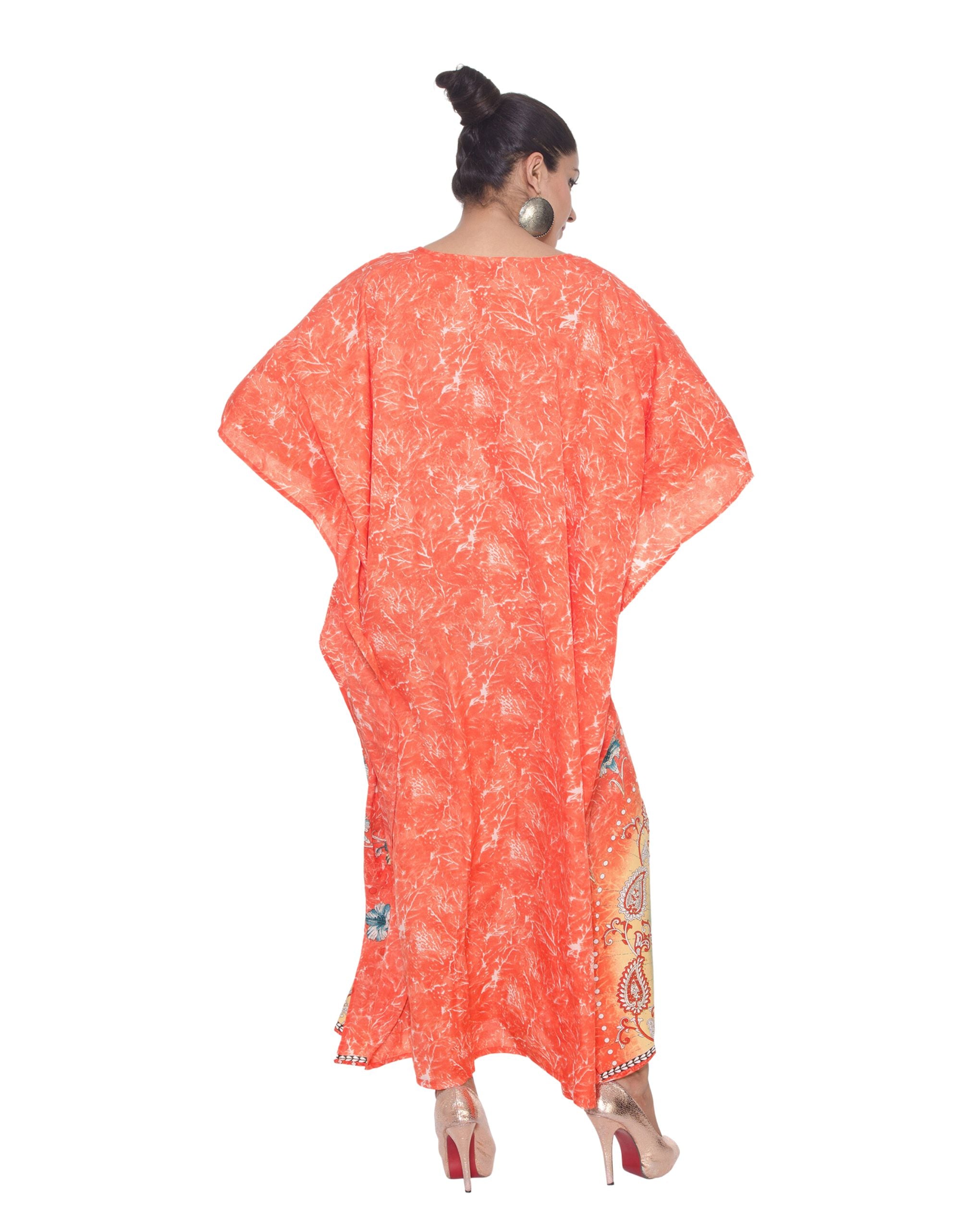 Orange Kimono Sleeve Plus Size Polyester Kaftan For Women