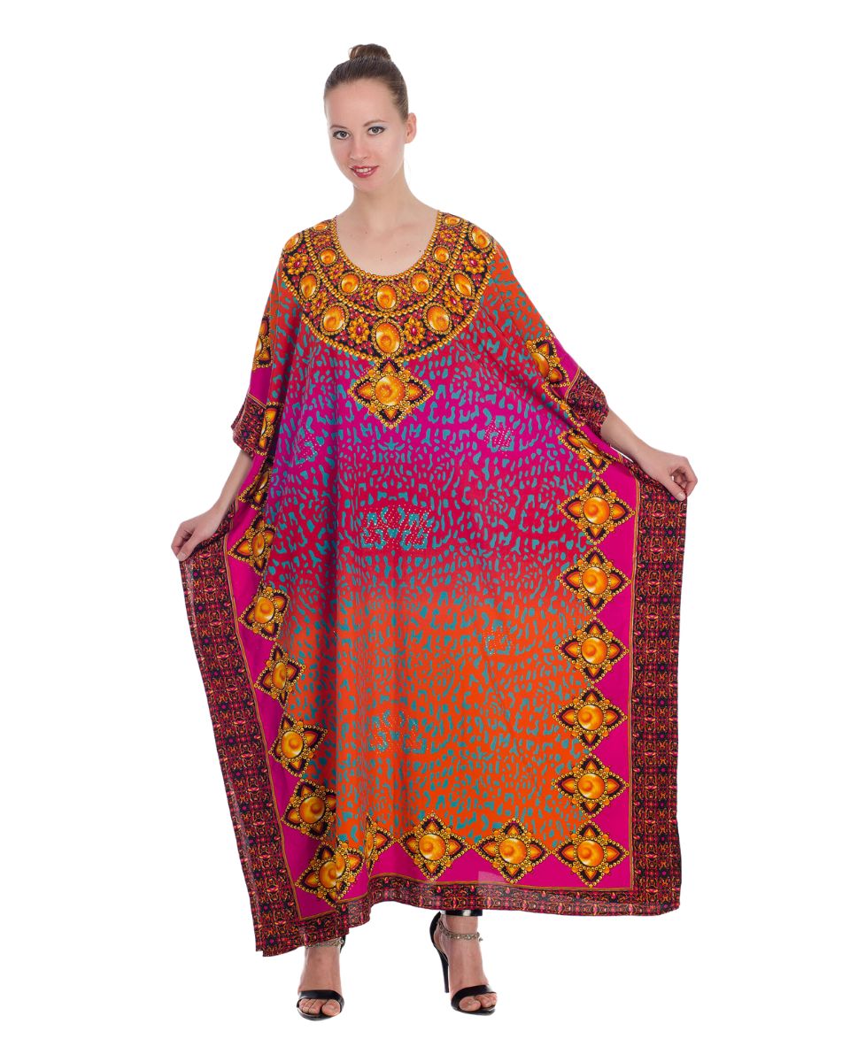 Red Polyester Plus Size Long Caftan Dress For Women