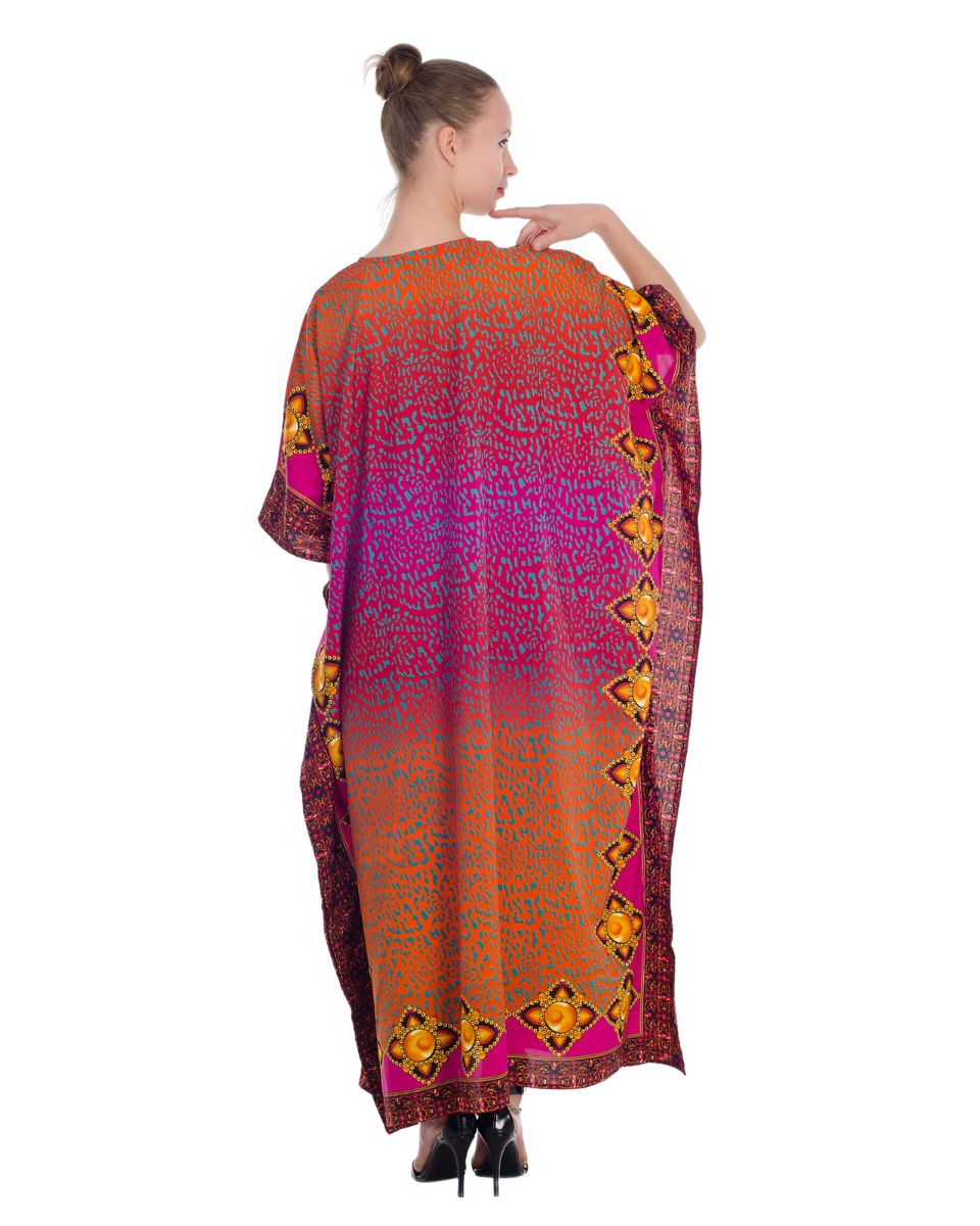 Red Polyester Plus Size Long Caftan Dress For Women