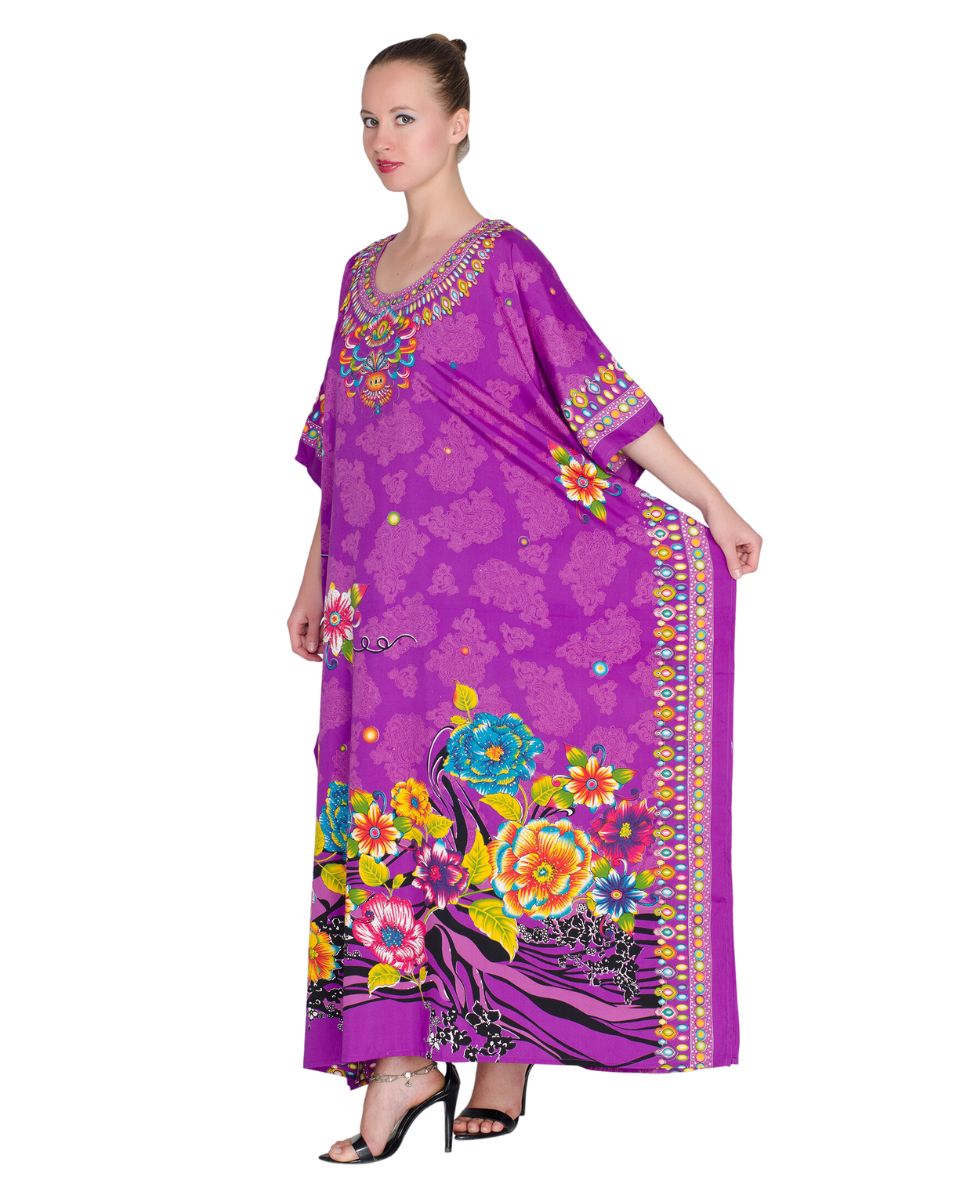 Purple Polyester Floral Print Kaftan For Plus Size Women