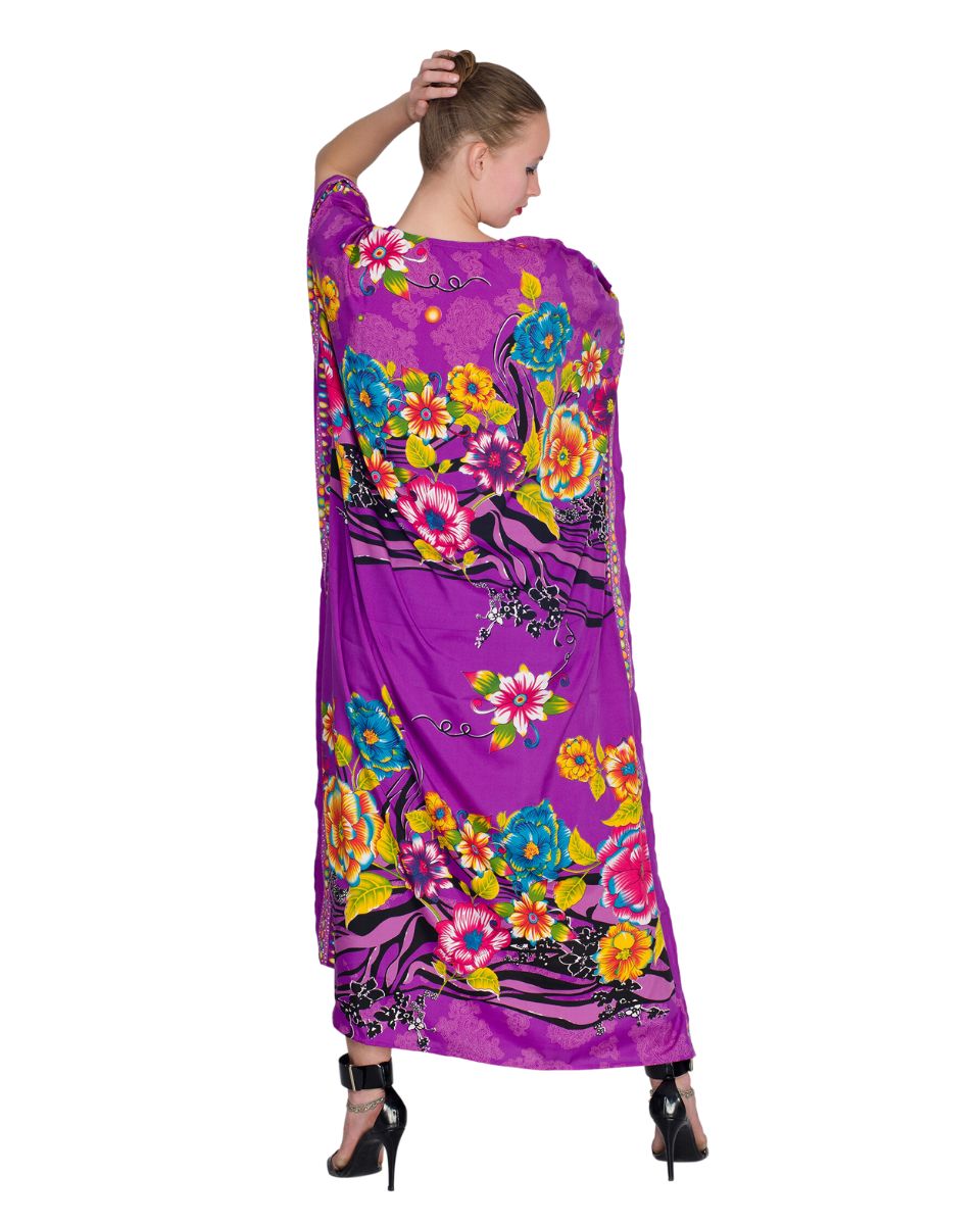 Purple Polyester Floral Print Kaftan For Plus Size Women