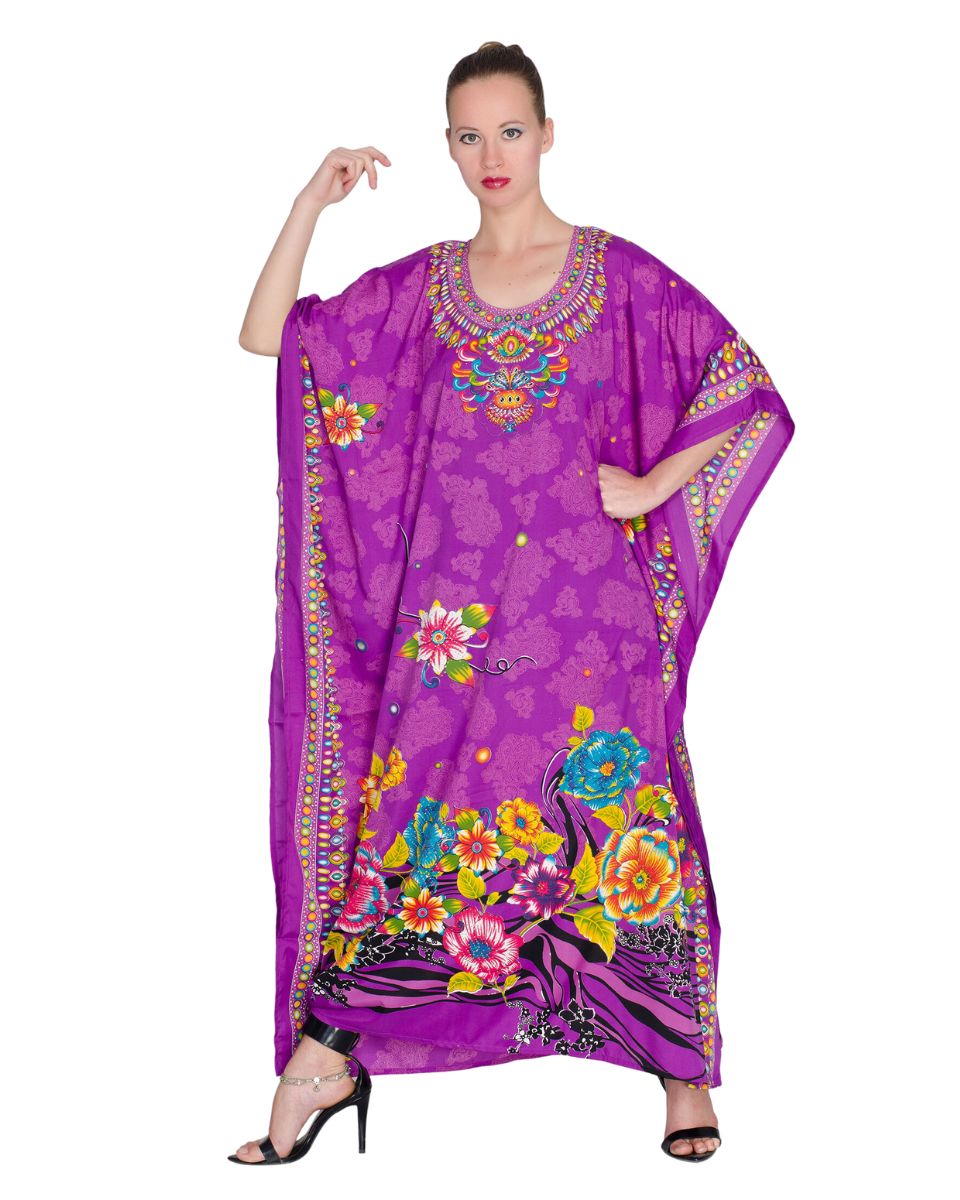 Purple Polyester Floral Print Kaftan For Plus Size Women