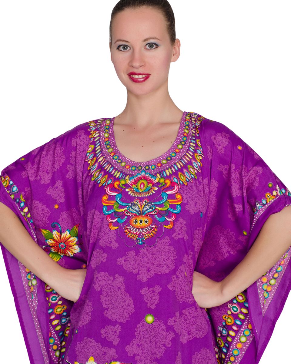 Purple Polyester Floral Print Kaftan For Plus Size Women