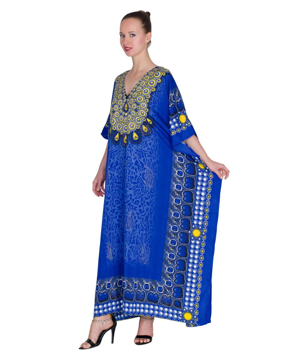 Beachwear Blue Polyester Plus Size Kaftan For Women