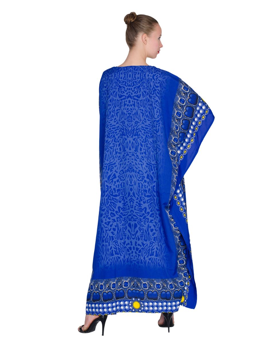 Beachwear Blue Polyester Plus Size Kaftan For Women