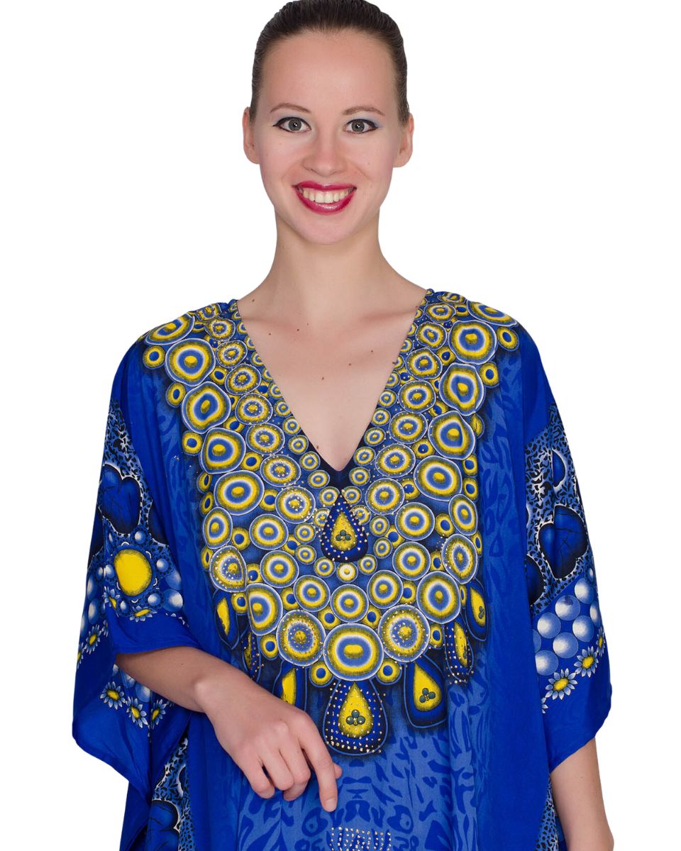 Beachwear Blue Polyester Plus Size Kaftan For Women