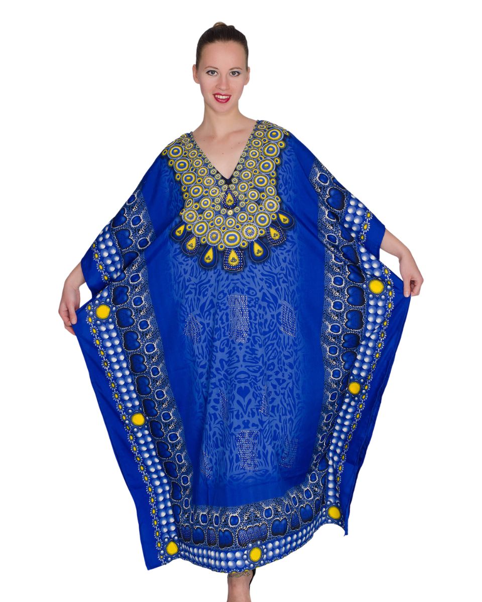 Beachwear Blue Polyester Plus Size Kaftan For Women