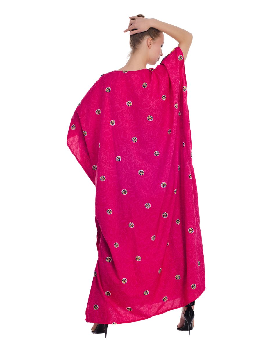 Red Polyester Paisley Pattern Long Kaftan For Plus Size Women