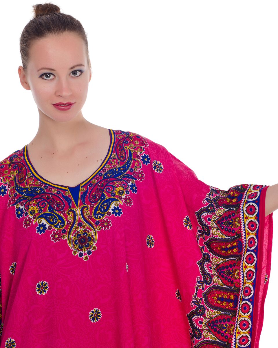 Red Polyester Paisley Pattern Long Kaftan For Plus Size Women