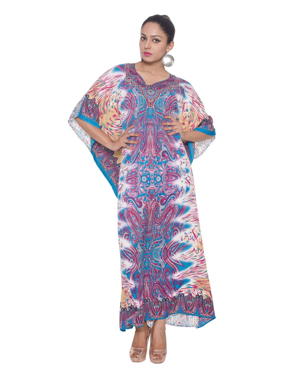 Resort Wear For Women Multicolor Polyester Plus Size Kaftan