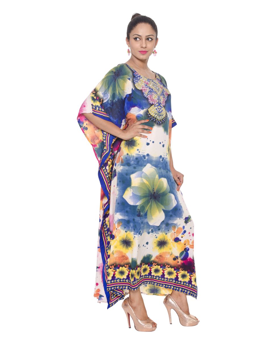 Polyester Multicolor Floral Pattern Kaftan For Plus Size Women