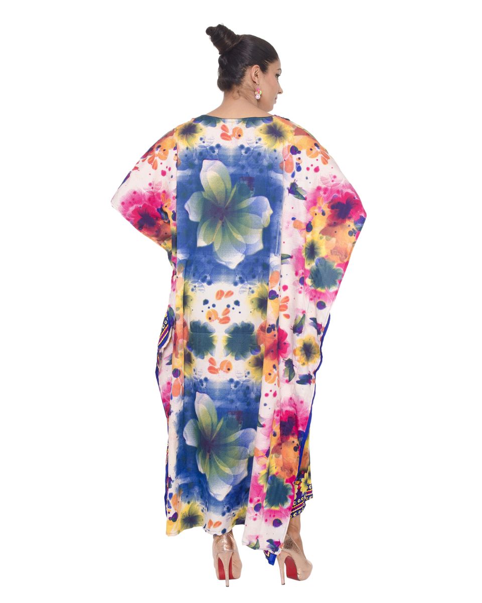 Polyester Multicolor Floral Pattern Kaftan For Plus Size Women