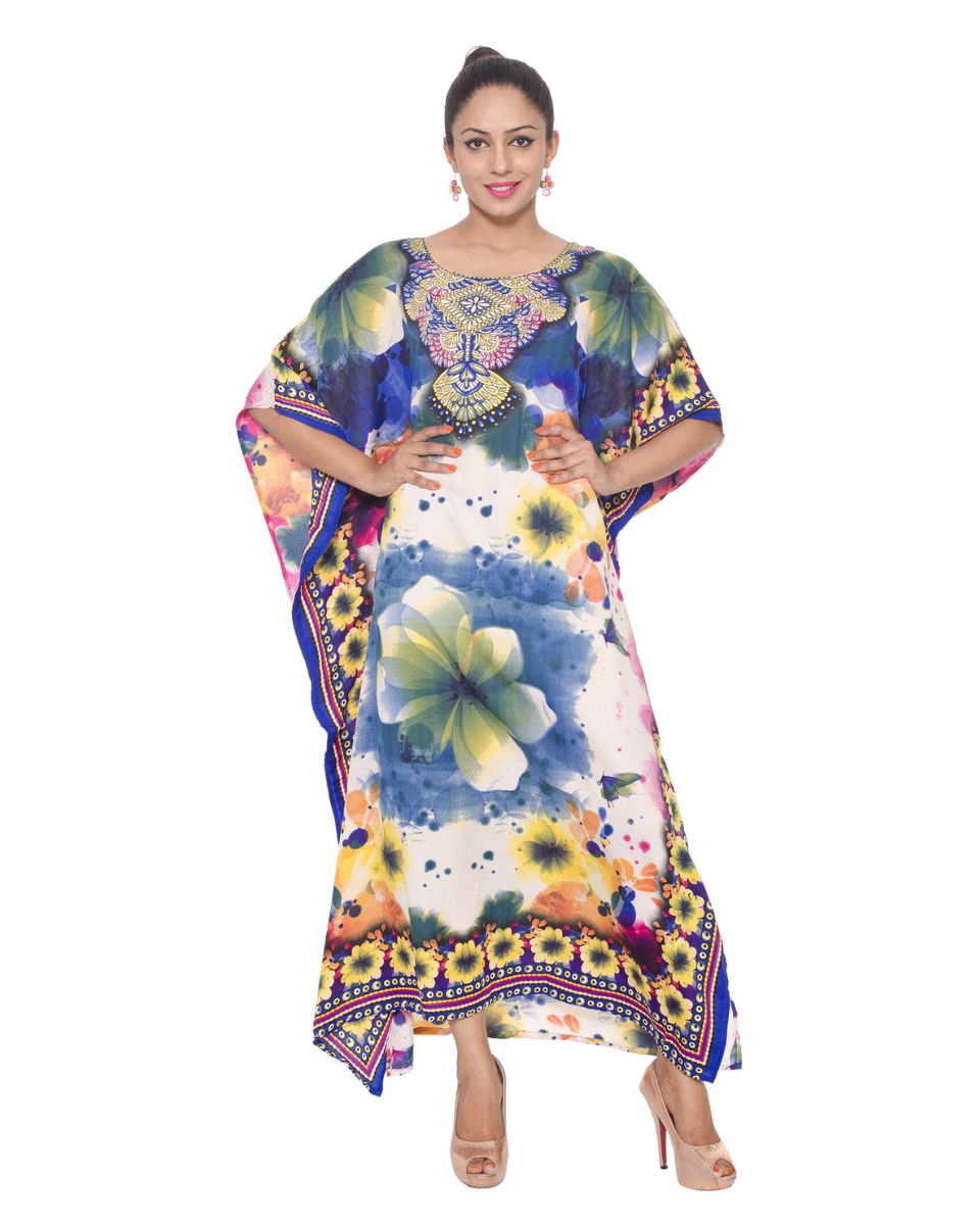 Polyester Multicolor Floral Pattern Kaftan For Plus Size Women