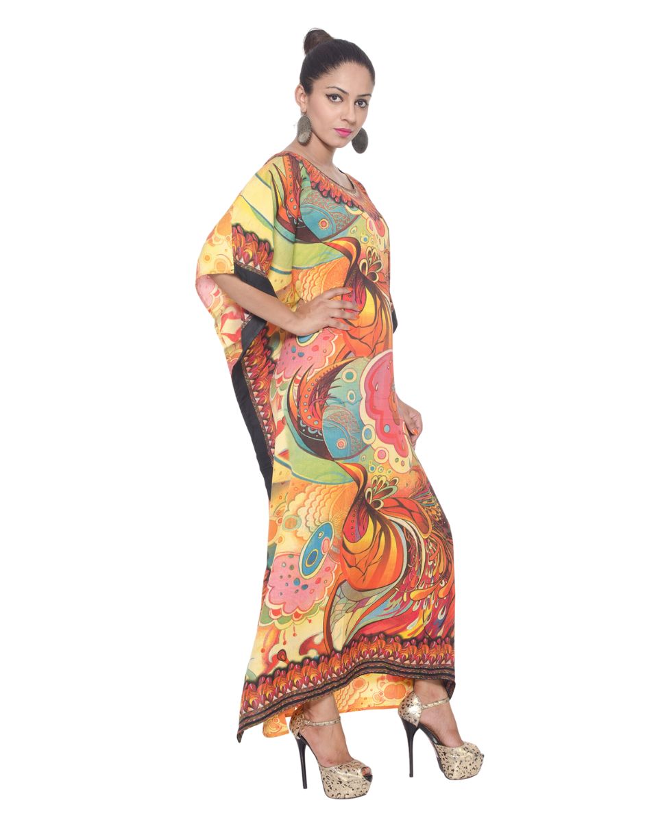 Style Kimono Multicolor Polyester kaftan For Plus Size Women