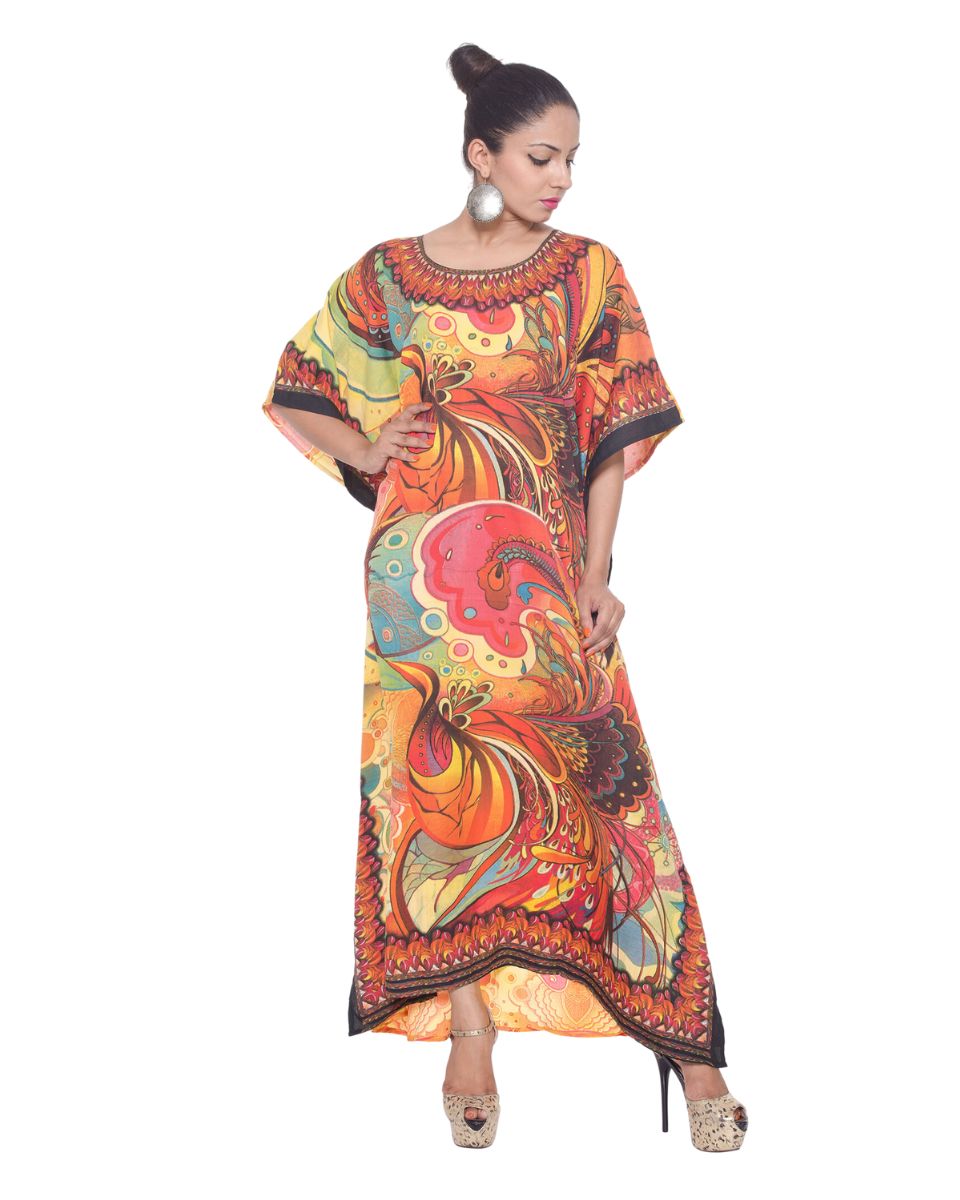 Style Kimono Multicolor Polyester kaftan For Plus Size Women