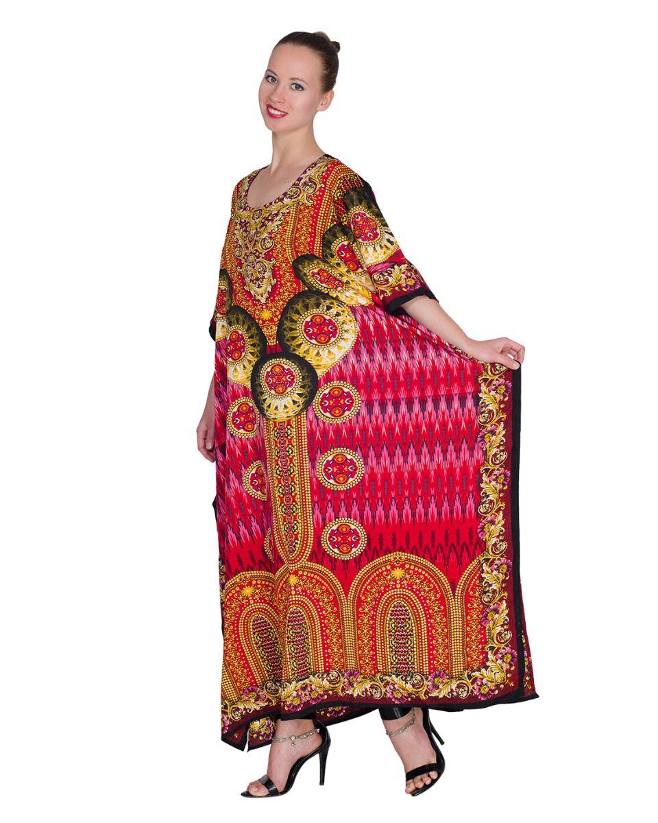 Multicolor Geometric Pattern Plus Size Polyester Beach Caftan Women