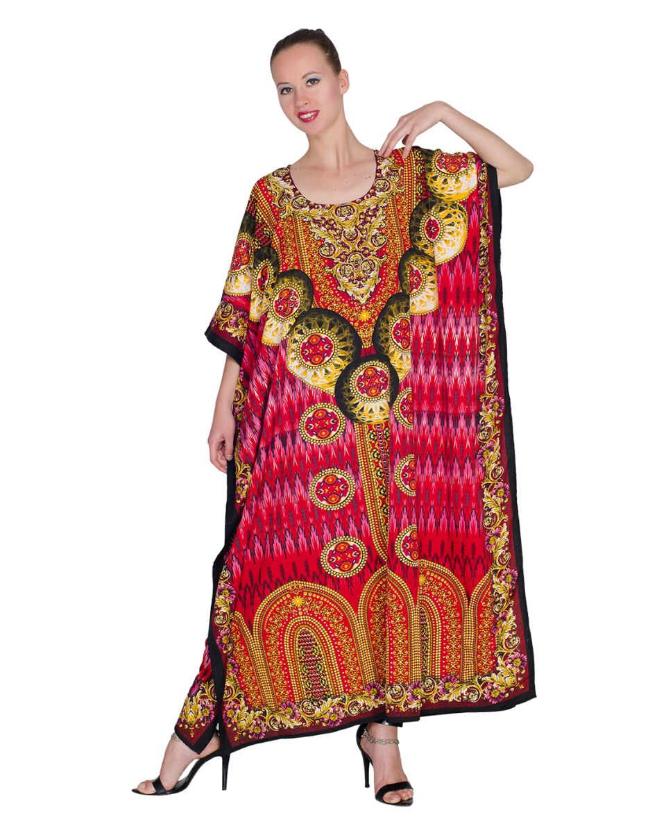 Multicolor Geometric Pattern Plus Size Polyester Beach Caftan Women