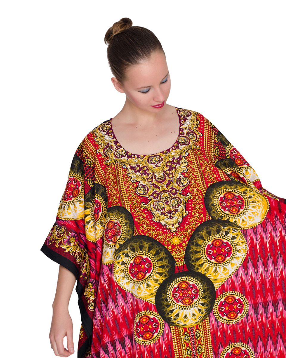 Multicolor Geometric Pattern Plus Size Polyester Beach Caftan Women