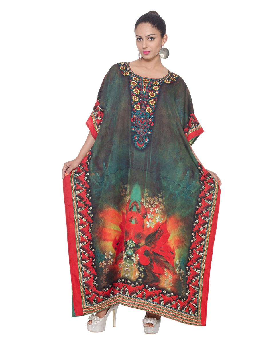 Plus Size Women Floral Printed Loose Maxi Polyester Caftan