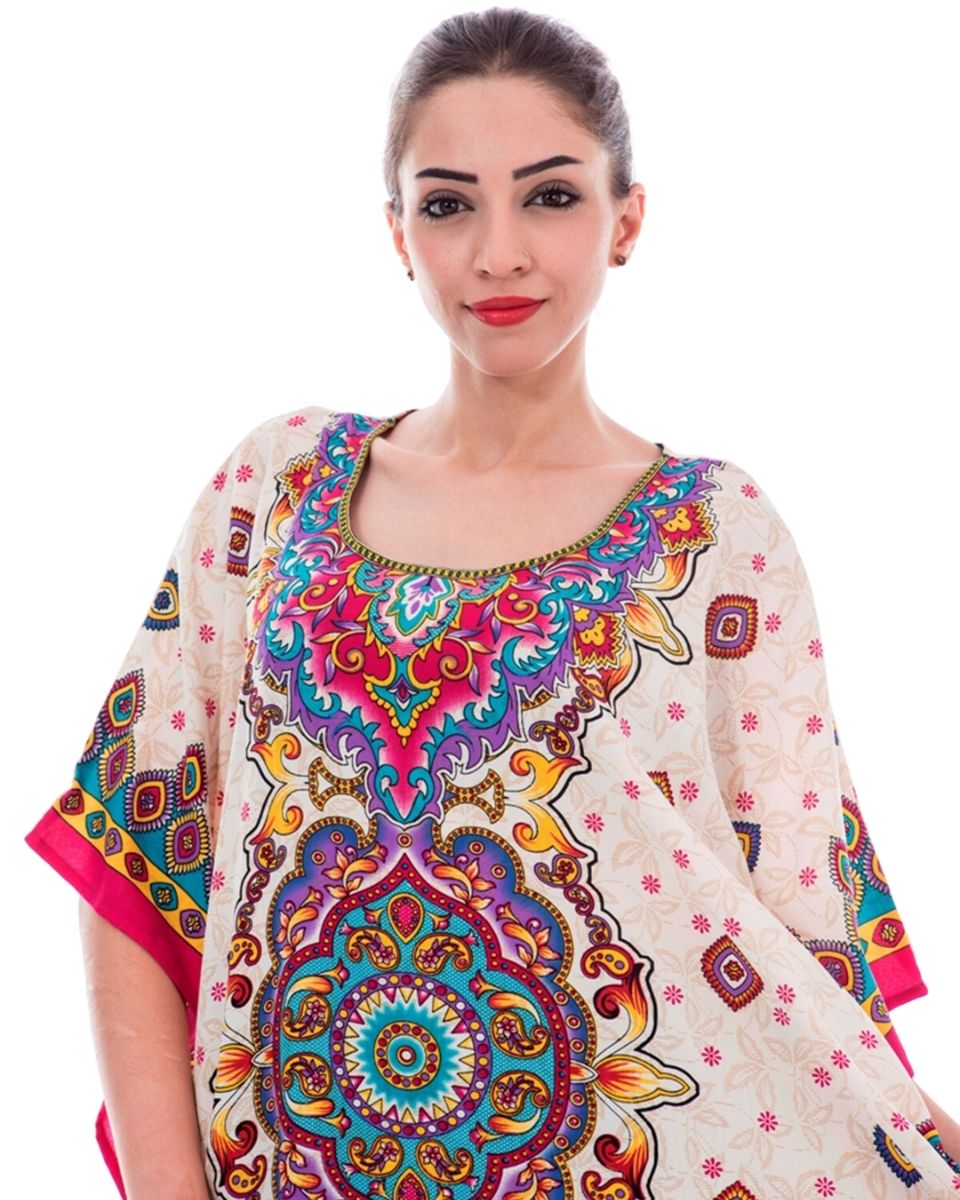 Polyester Paisley Pattern Kimono Sleeve Caftan For Plus Size Women