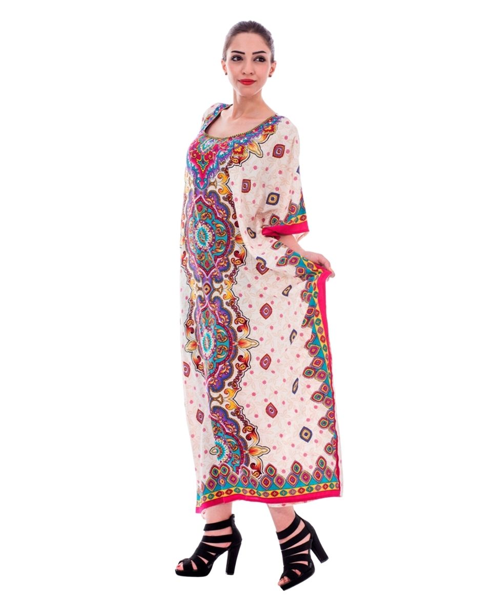 Polyester Paisley Pattern Kimono Sleeve Caftan For Plus Size Women