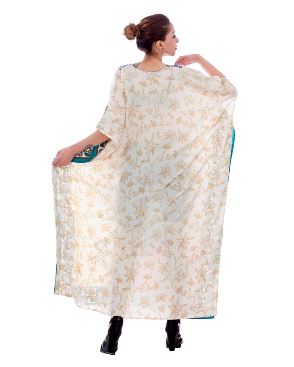 White Floral Printed Plus Size Polyester Caftan For Women