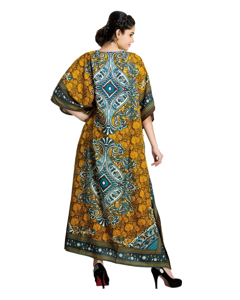 Leaf And Paisley Pattern Polyester Caftan For Plus Size Women