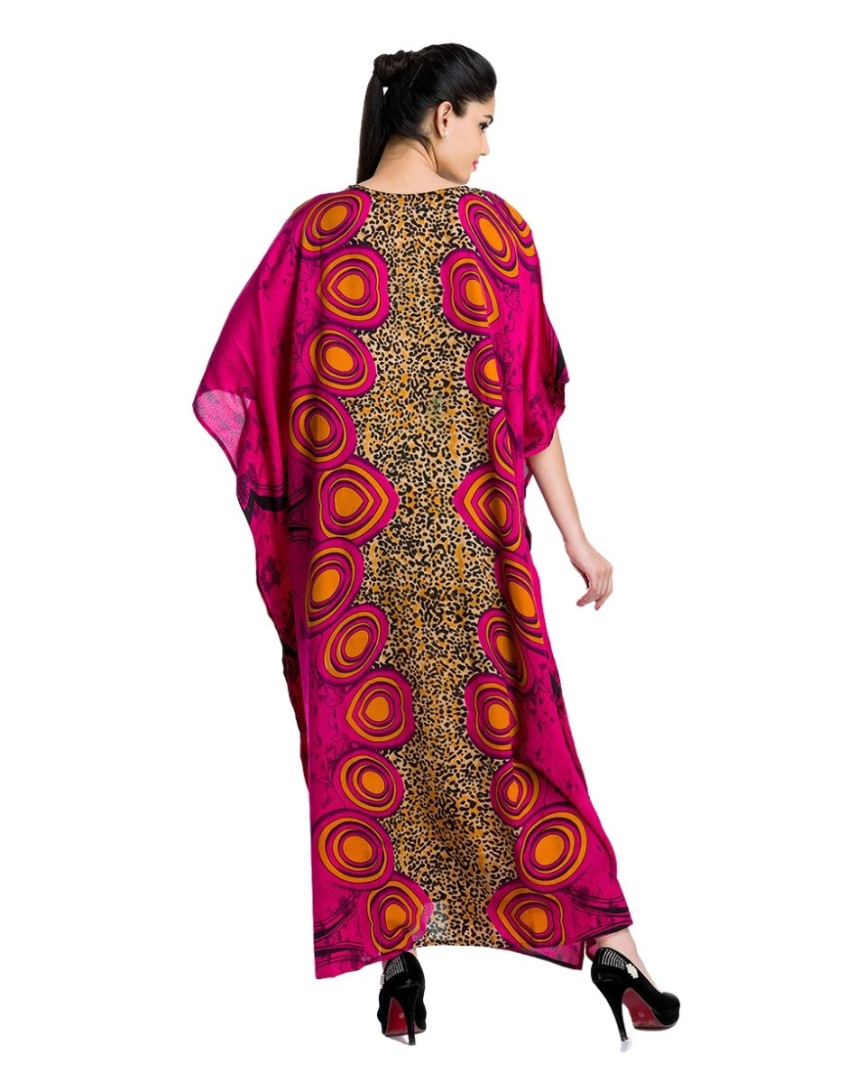 Leopard Pattern Pink Polyester Kaftan For Plus Size Women