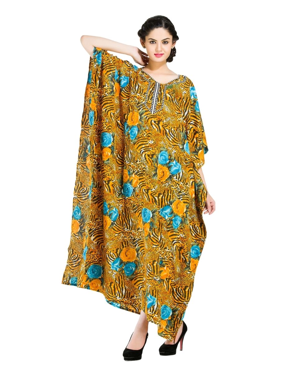 Polyester Floral Print Kimono Sleeve Kaftan For Plus Size Women