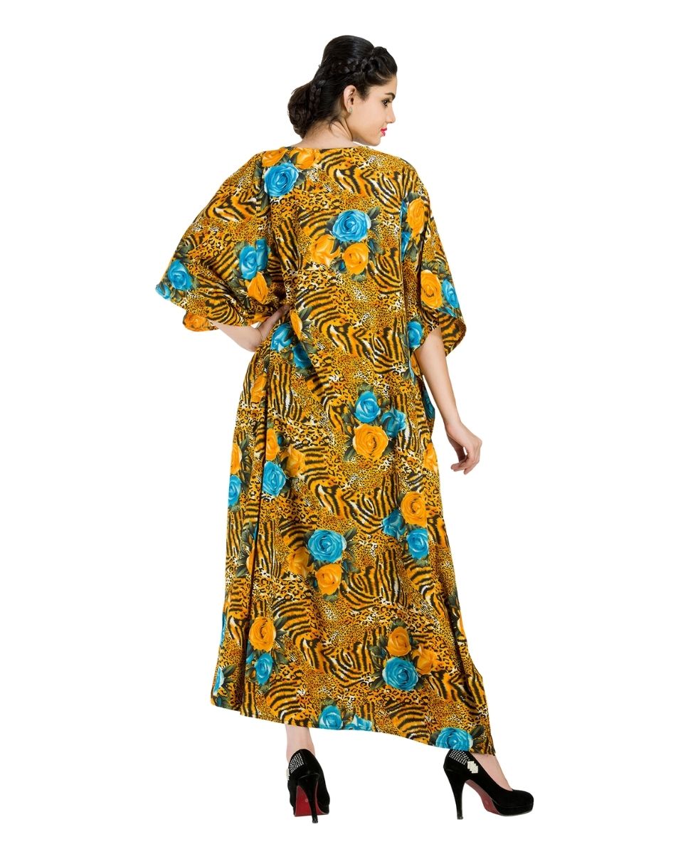 Polyester Floral Print Kimono Sleeve Kaftan For Plus Size Women