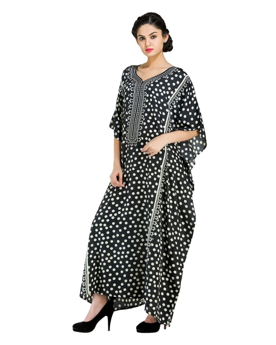 Black Kimono Sleeve Polyester Kaftan For Plus Size Women