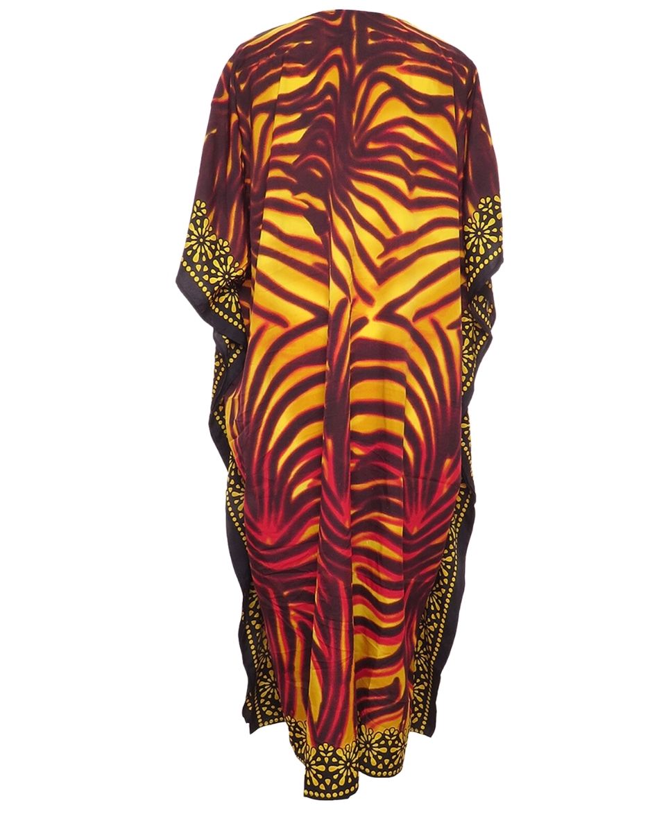 Yellow Floral Print Plus Size Polyester Kaftan For Women