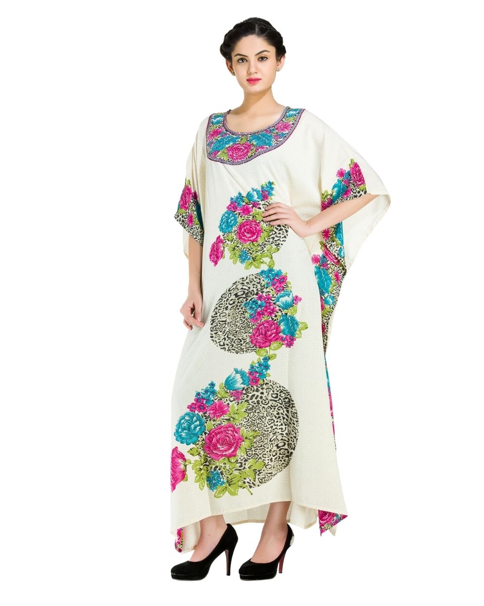 Resort Wear Polyester Floral Pattern Kaftan For Plus Size Women