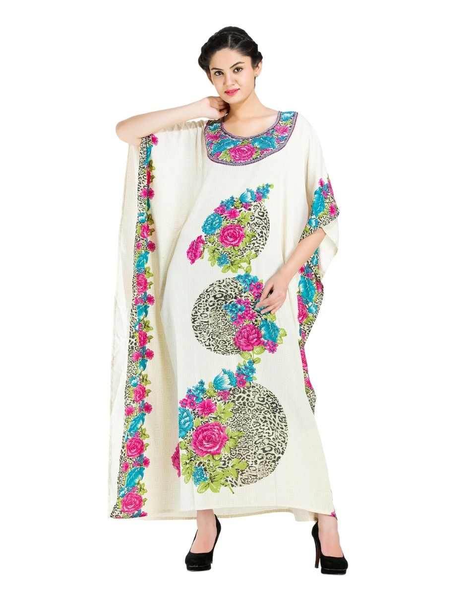 Resort Wear Polyester Floral Pattern Kaftan For Plus Size Women