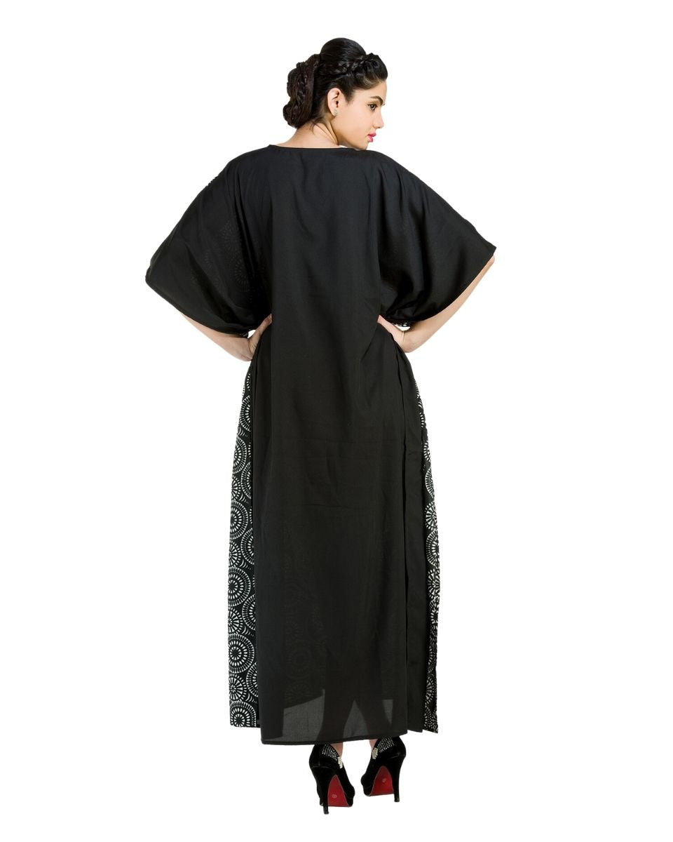 Black Polyester Plus Size Kimono Sleeve Maxi Caftan For Women