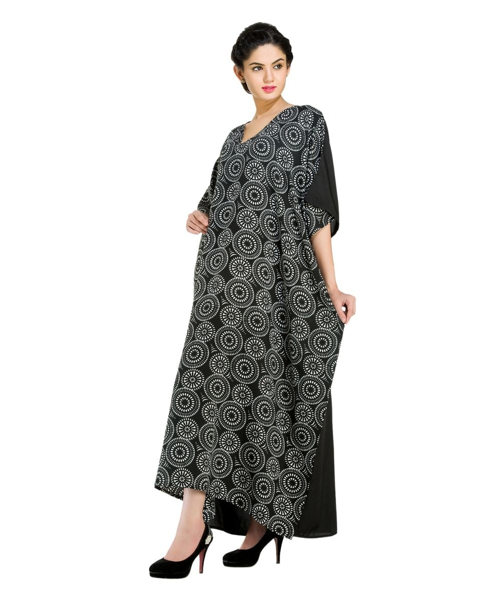 Black Polyester Plus Size Kimono Sleeve Maxi Caftan For Women