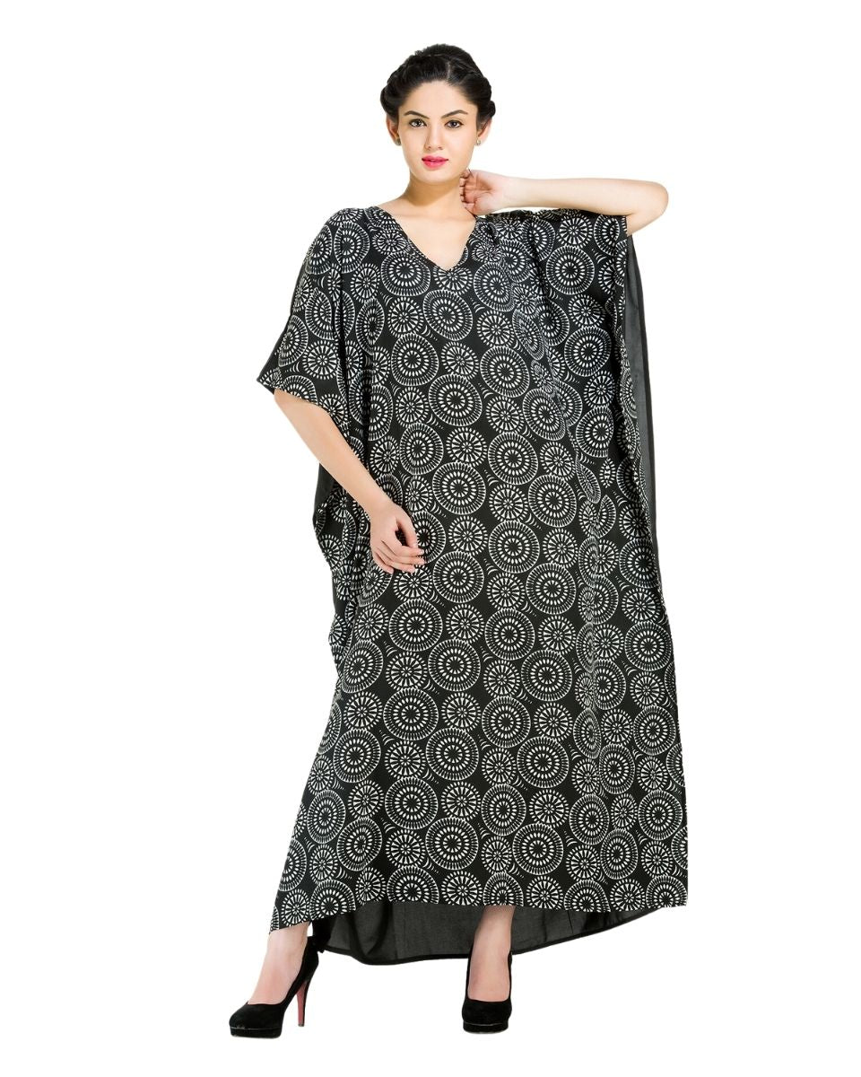 Black Polyester Plus Size Kimono Sleeve Maxi Caftan For Women