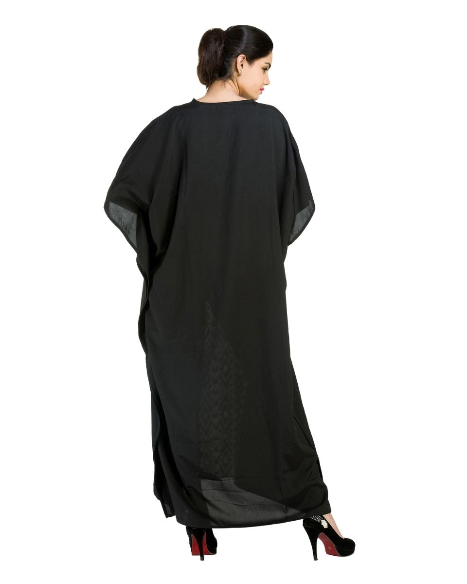 Abstract print Black Polyester Kimono Sleeve Plus Size Kaftan For Women