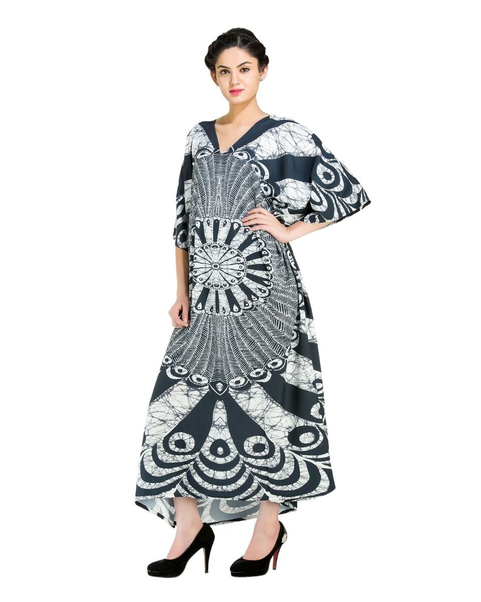 Black Polyester Kimono Sleeve One Size Kaftan For Women