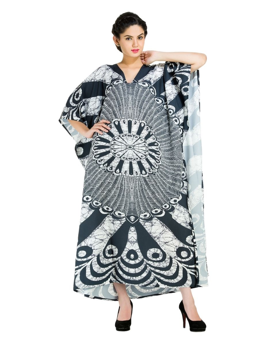 Black Polyester Kimono Sleeve One Size Kaftan For Women