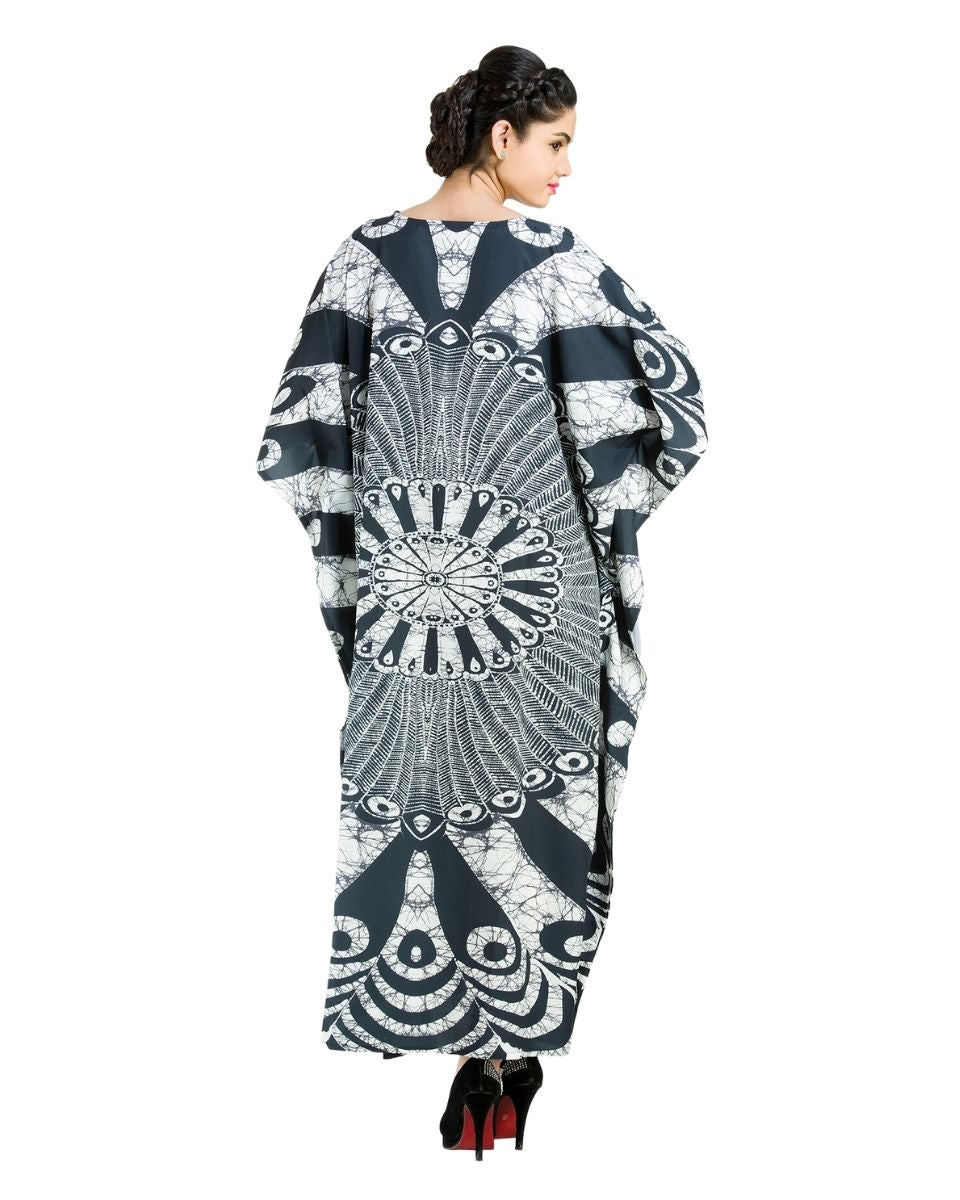 Black Polyester Kimono Sleeve One Size Kaftan For Women