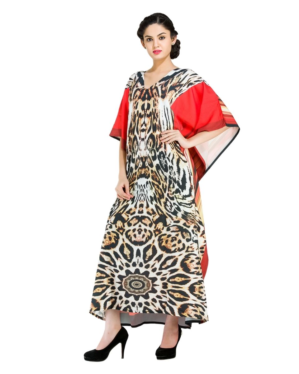 Loose Kaftan Print Polyester Plus Size Kimono Dress For Women